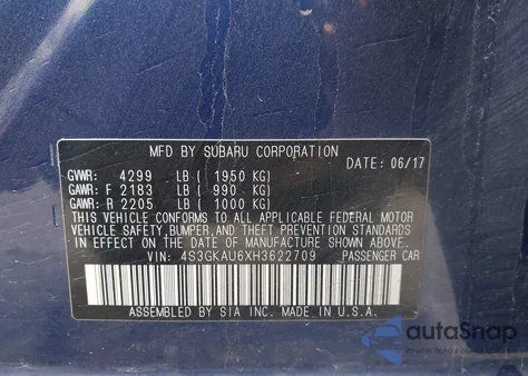 2017 Subaru Impreza 2.0I Limited из США, поврежденный, VIN 4S3GKAU6XH3622709